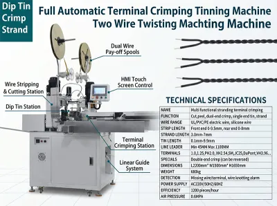 Mesin Pemintal Kawat Dua Wayar Kriket Terminal Tinning Automatik Penuh JW-WTT