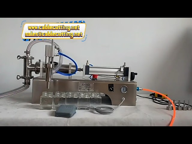 Mesin Pengisi Cecair Pneumatik Kepala Tunggal – Botol Manual Mendatar untuk Jus & Detergen
