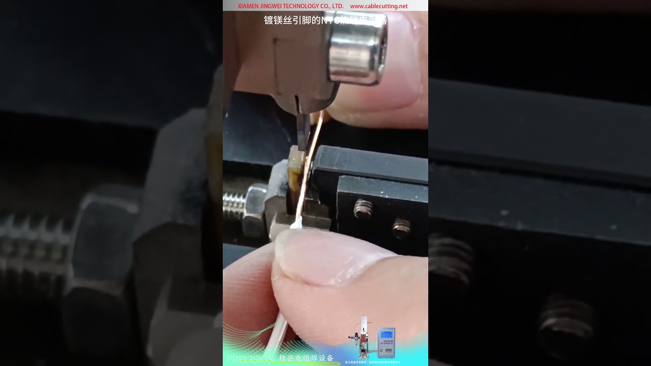 Mesin kimpalan titik mikro tepat — wayar dumet 1 mm ke komponen termistor NTC